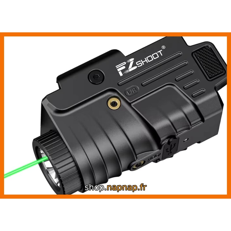 EZshoot: Lampe Rechargeable stroboscopique en Aluminium avec Faisceau Laser Vert