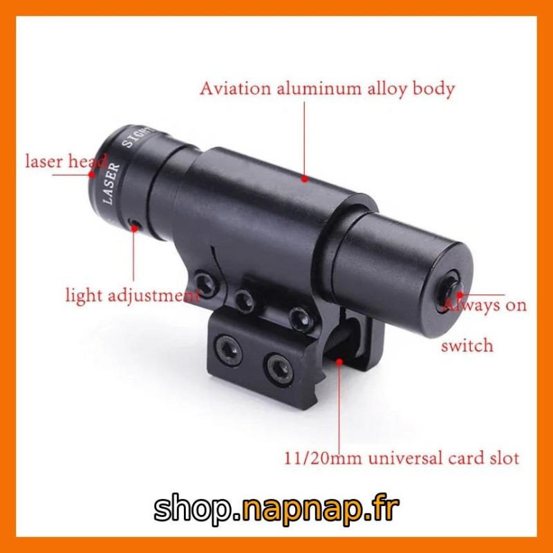 Viseur laser rouge avec collier en aluminium, compatible rail 11mm et rail picatinny 20 mm