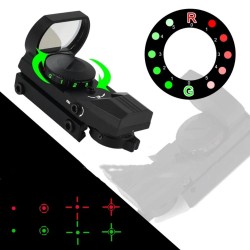 Point rouge:  Viseur tactique – 4 réticules – 5 niveaux de luminosité – Rail picatinny standard