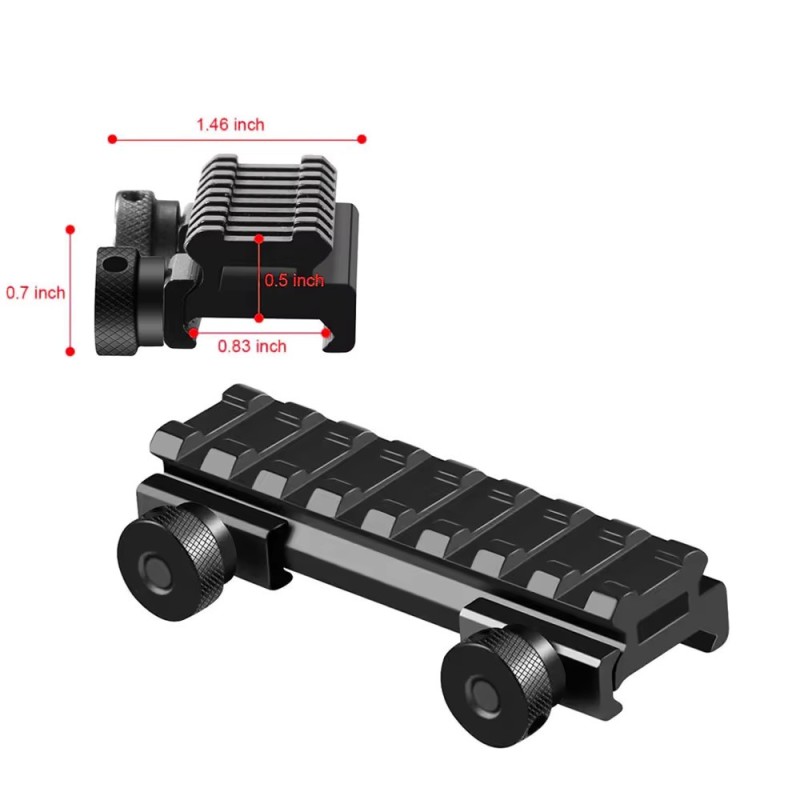 Rail picatinny: Réhausse picatinny, basse, 8 slots, aluminium