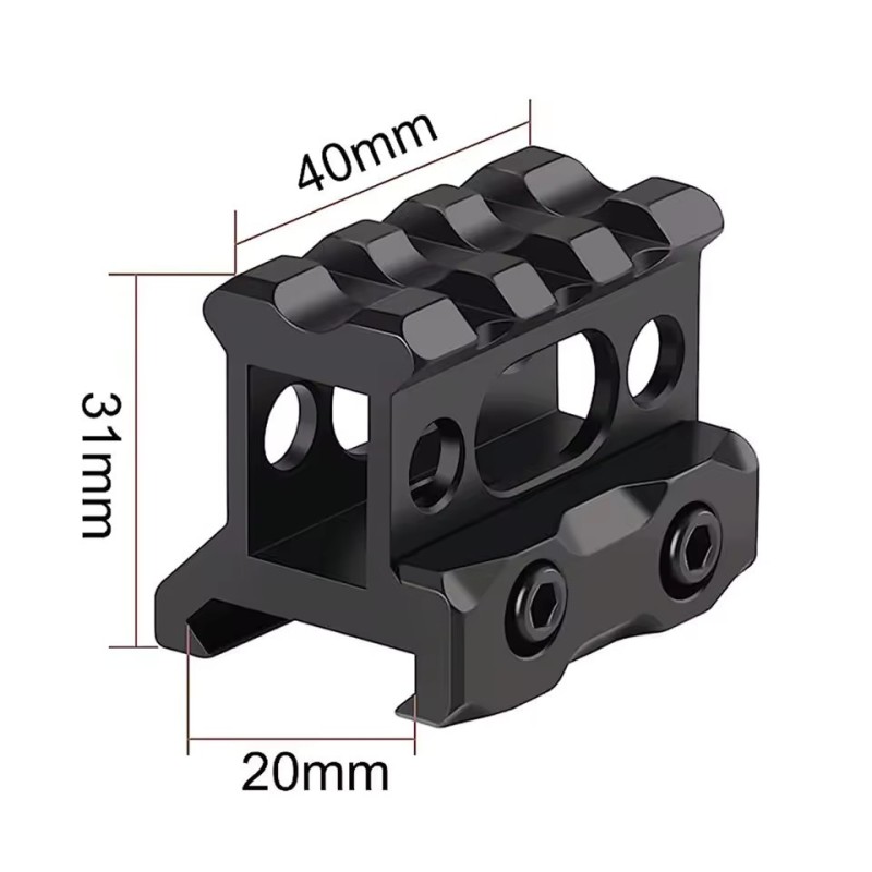 Rail picatinny: Réhausse picatinny 3 slots, aluminium