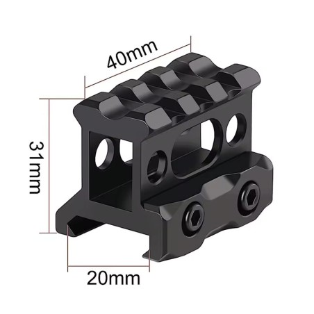 Rail picatinny: Réhausse picatinny 3 slots, aluminium