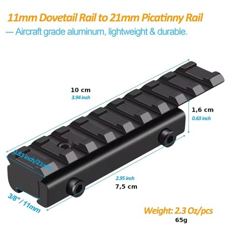 Adaptateur de rail tactique de 11mm à 21mm - Aluminium