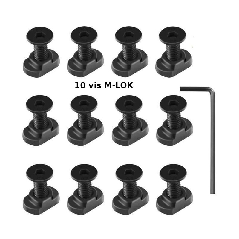 Lot 10 vis M-Lok 12 mm avec écrous T-Nuts et clé Allen