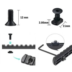Lot 10 vis M-Lok 12 mm avec écrous T-Nuts et clé Allen